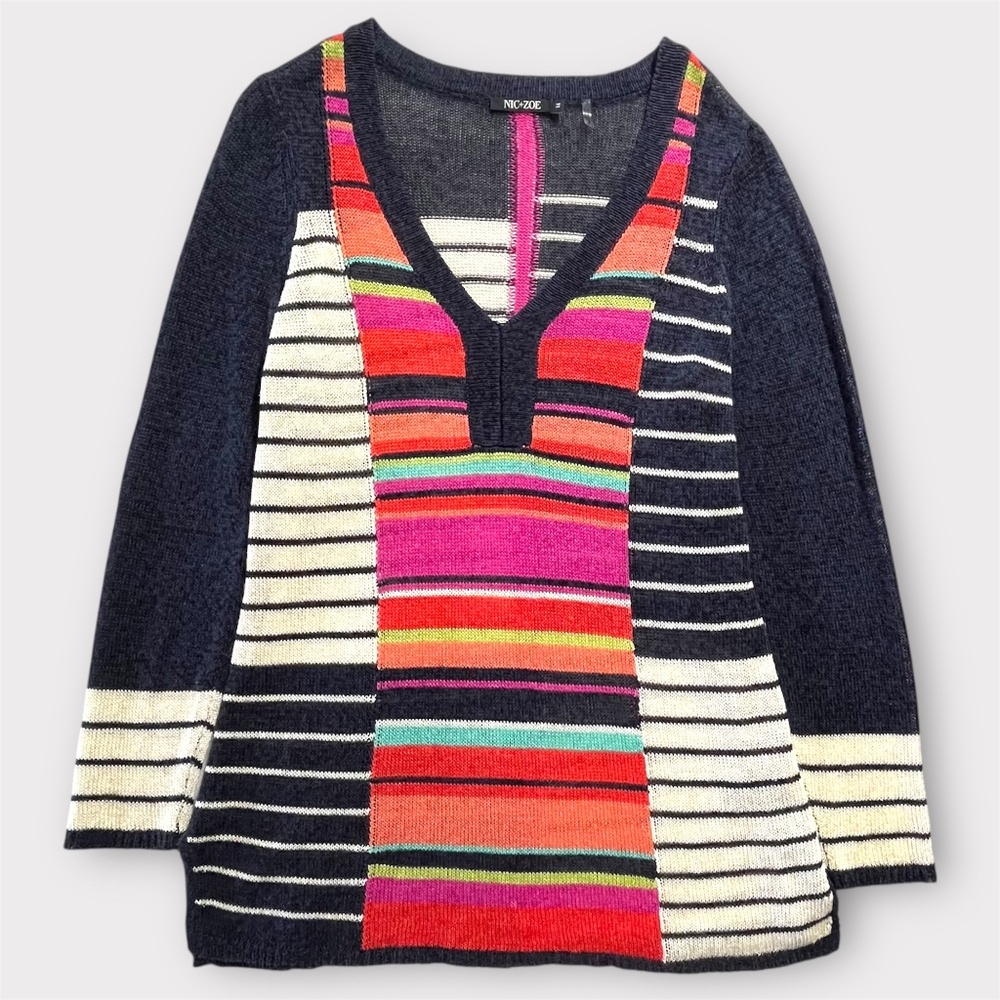 NIC+ZOE “Highline” Linen Blend Striped Tunic Top - Picture 2 of 11